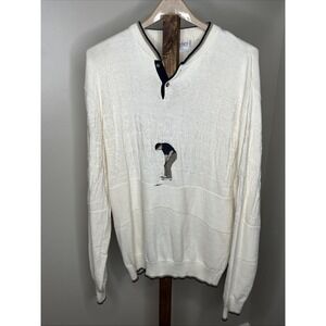 Vintage Carmel Men's White Knit Golf Sweater Pullover Size Large